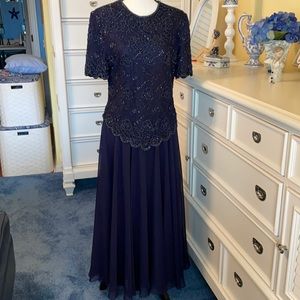 Navy Blue Sequin Gown By Brilliante Size Large